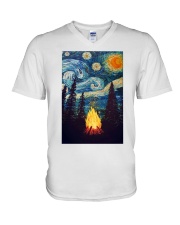 Campfire Starry Night Art Poster V-Neck T-Shirt tile