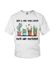 A Girl Loves Cats And Cactuses Youth T-Shirt tile