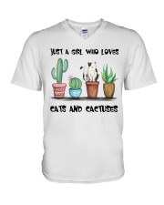 A Girl Loves Cats And Cactuses V-Neck T-Shirt tile
