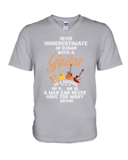 Never Underestimate An Old Man guitar V-Neck T-Shirt tile