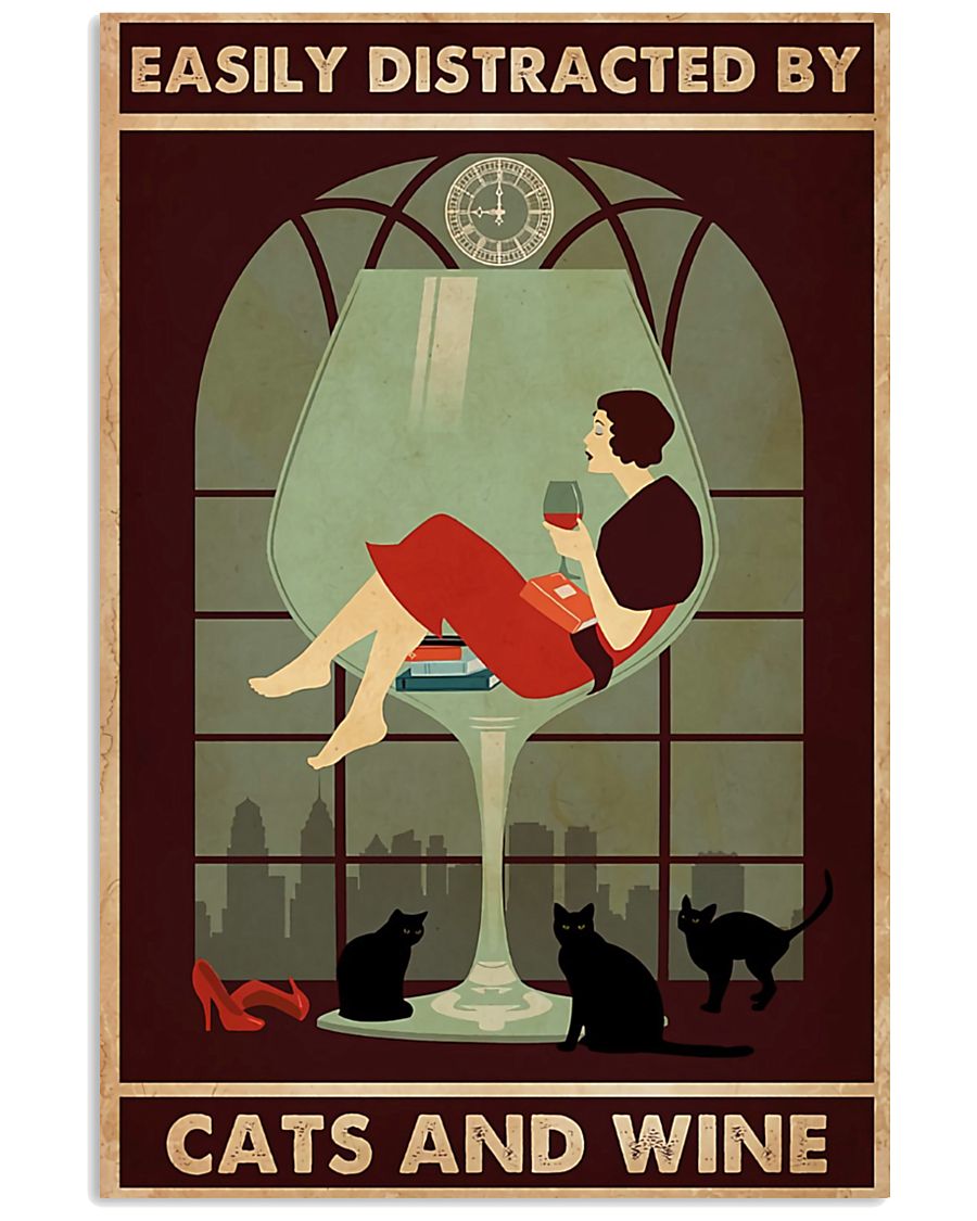 wine and cats poster 11x17 Poster