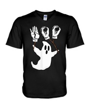 sign language boo V-Neck T-Shirt tile