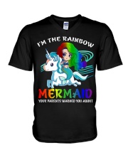 mermaid lgbt your parents V-Neck T-Shirt tile