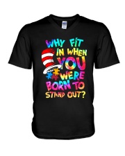 autism born to stand out V-Neck T-Shirt tile