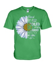 blessed by god spoiled by my husband daisy V-Neck T-Shirt tile