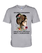 girl books tattooed don't steleotype V-Neck T-Shirt tile
