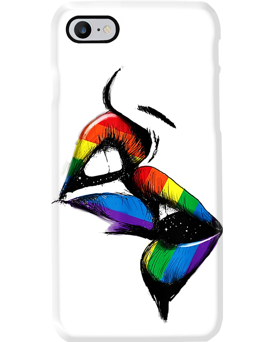 lesbian lips kissing rainbow Phone Case