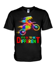 motor it's ok autism V-Neck T-Shirt tile