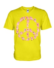 pig peace sign V-Neck T-Shirt tile