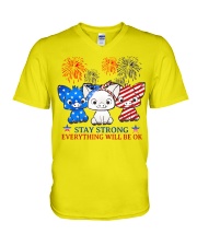pig 3 flag ok V-Neck T-Shirt tile