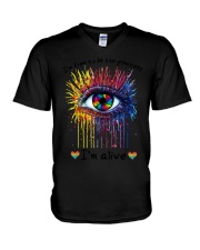 lgbt eyes fre V-Neck T-Shirt tile