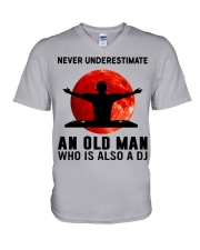 never underestimate old man dj V-Neck T-Shirt tile
