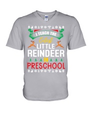 pre-k teacher cutest Little Reindeer lqt ngt V-Neck T-Shirt tile