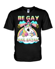 lgbt be gay hail satan V-Neck T-Shirt tile