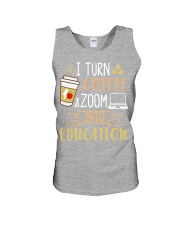 teacher turn coffee zoom into education Unisex Tank tile