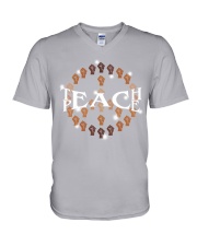 teacher teach peace V-Neck T-Shirt tile