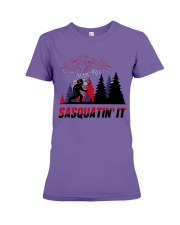 bigfoot sasquatin it american flag veteran Premium Fit Ladies Tee tile
