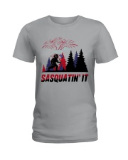 bigfoot sasquatin it american flag veteran Ladies T-Shirt tile