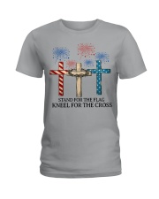 american flag stand for the cross Ladies T-Shirt tile