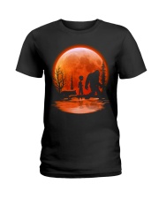bigfoot alien dog red moon Ladies T-Shirt tile