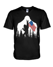 bigfoot rock n roll usa flag V-Neck T-Shirt tile