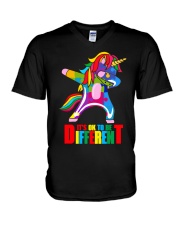 unicorn autism ok different V-Neck T-Shirt tile