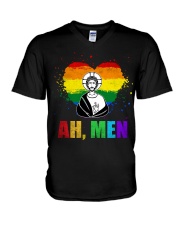 ah men lgbt jesus V-Neck T-Shirt tile