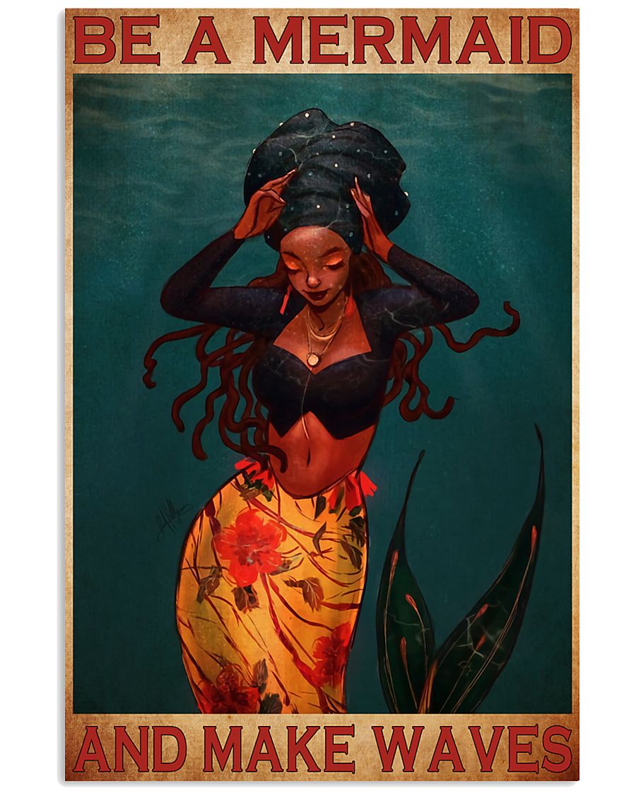 black mermaid make waves 11x17 Poster