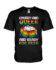 lgbt chubby and queer and ready for beer V-Neck T-Shirt tile