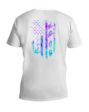 sign language neon us flag V-Neck T-Shirt tile