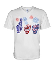 sign language USA independence V-Neck T-Shirt tile