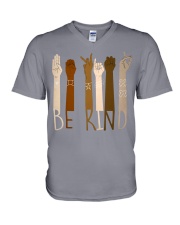black sign language be kind V-Neck T-Shirt tile