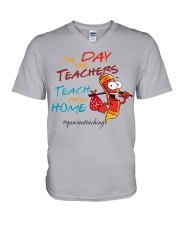 teacher teach from home V-Neck T-Shirt tile