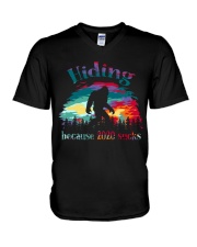 bigfoot Hiding because 2020 suc V-Neck T-Shirt tile