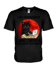 programmer cat make computer beep boop lqt cva 2 V-Neck T-Shirt tile