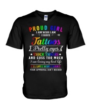 proud girl tattoos lgbt V-Neck T-Shirt tile