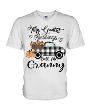 Blessings call me Granny pumpkin truck V-Neck T-Shirt tile
