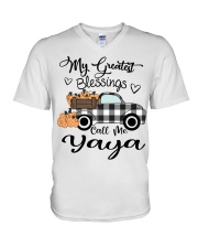 Blessings call me Yaya pumpkin truck V-Neck T-Shirt tile