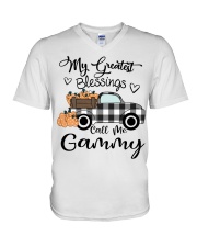 Blessings call me Gammy pumpkin truck V-Neck T-Shirt tile