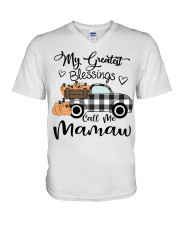 Blessings call me Mamaw pumpkin truck V-Neck T-Shirt tile