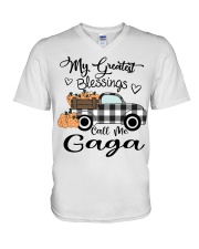 Blessings call me Gaga pumpkin truck V-Neck T-Shirt tile
