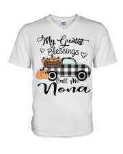 Blessings call me Nona pumpkin truck V-Neck T-Shirt tile