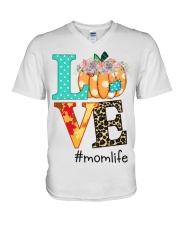 love mom life pumpkin V-Neck T-Shirt tile