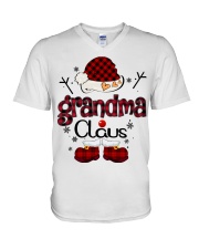grandma claus red plaid V-Neck T-Shirt tile