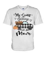 Blessings call me Mom pumpkin truck V-Neck T-Shirt tile