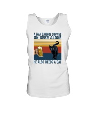 A MAN CANNOT ON BEER ALONE HE ALSO NEEDS A CAT Unisex Tank tile