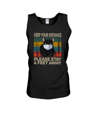 FUNNY BLACK CAT PLEASE STAY 6 FEET AWAY Unisex Tank thumbnail