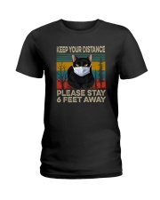 FUNNY BLACK CAT PLEASE STAY 6 FEET AWAY Ladies T-Shirt thumbnail