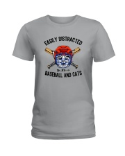 EASILY DISTRACTED BY CATS AND BASEBALL Ladies T-Shirt thumbnail