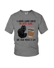 WOMAN SURVIVE ON COFFEE AND A CAT Youth T-Shirt thumbnail
